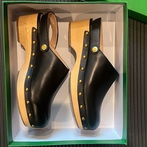 Black leather convertible clogs with gold accents J.Crew Size 9 NWT